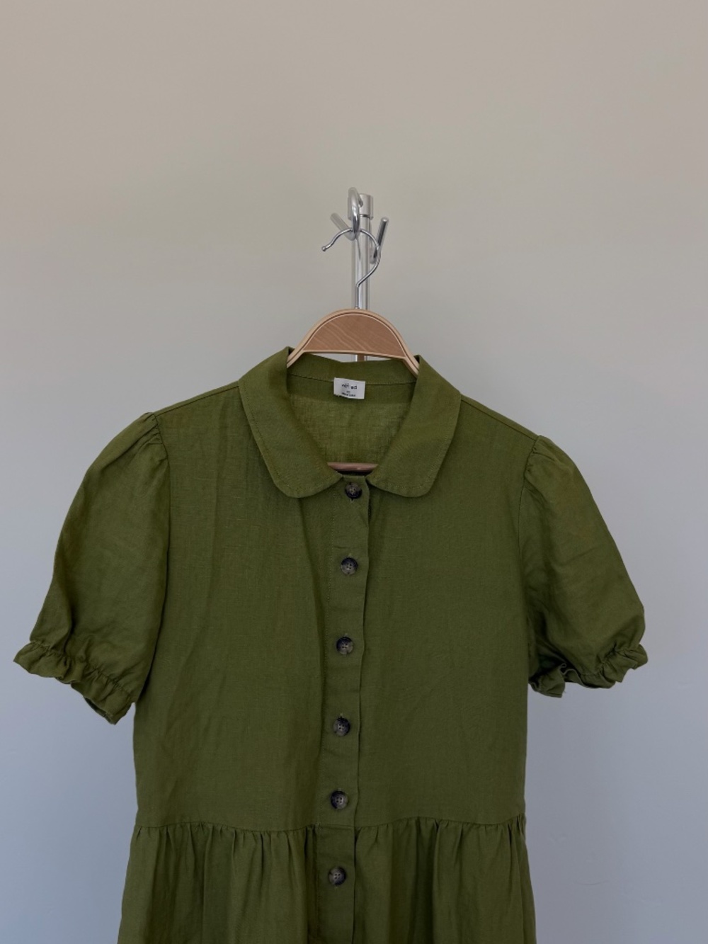 Wilfred Aritzia Olive Green Linen Blend Button Front Midi Dress XS-S - Picture 2 of 9